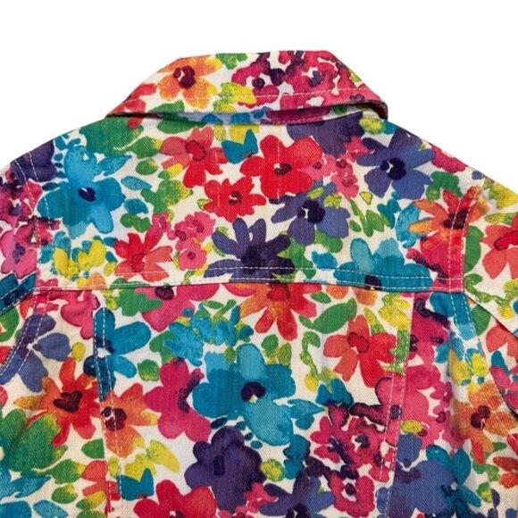 1989 Place | Kids Girl Red & Blue Floral Color Full Denim Jacket Size Small - Picture 4 of 8